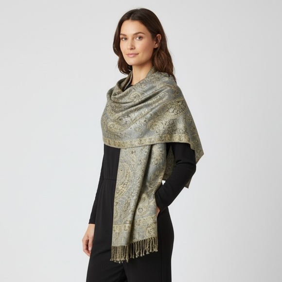 west loop Accessories - West Loop  Metallic Jacquard Pashmina